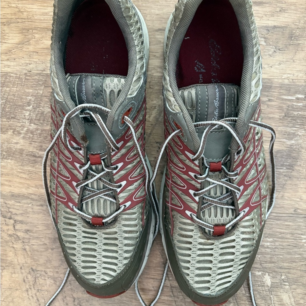 Eddie Bauer Gray and Red Athletic Shoes with Textured Design